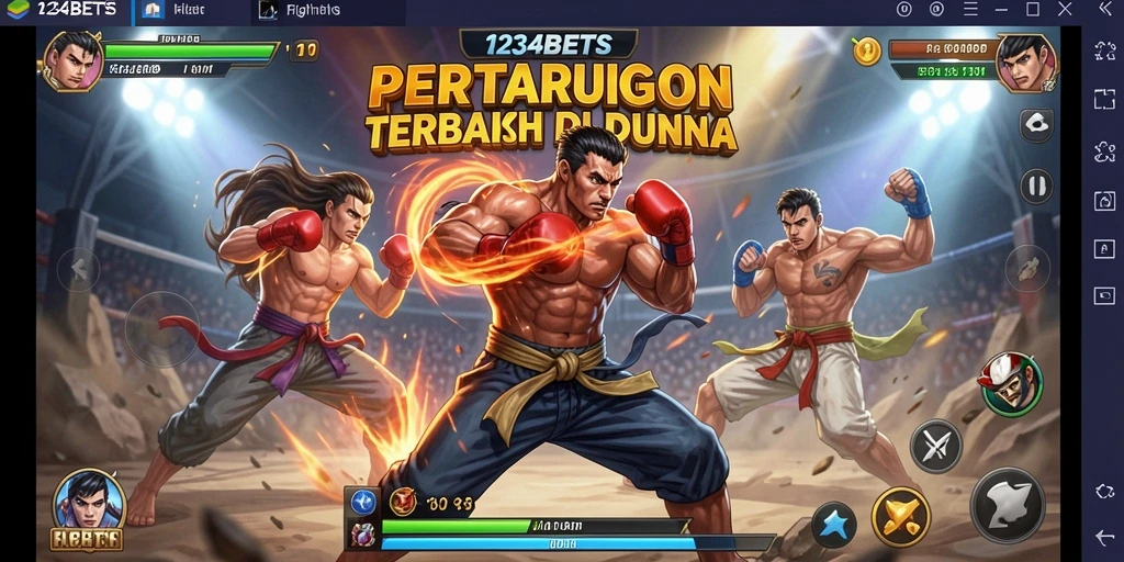 Tampilan gameplay mendebarkan dari 1234BETS dengan karakter sedang bertarung.