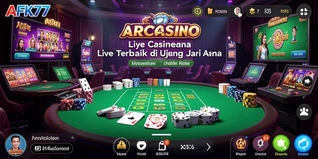 Screenshot gameplay AFK77 dengan dealer langsung dan permainan kasino.