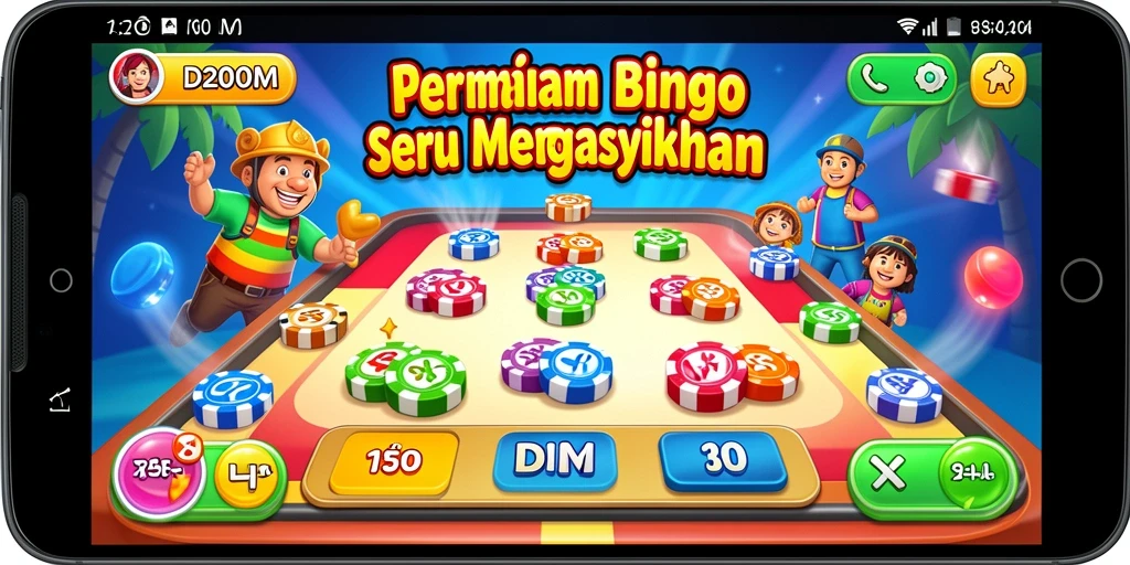 Screenshot D200M menampilkan gameplay Bingo yang menarik dan penuh warna.