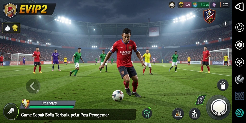 Tampilan gameplay menarik dari EVIP2 menampilkan aksi sepak bola yang intens.