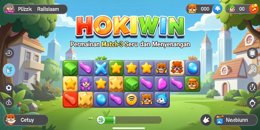 Tangkapan layar HOKIWIN menunjukkan gameplay seru dalam mencocokkan blok.
