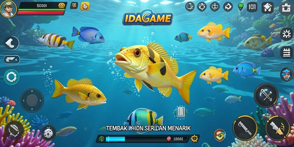Tampilan gameplay IDAGAME yang menarik dengan aksi Tembak Ikan.