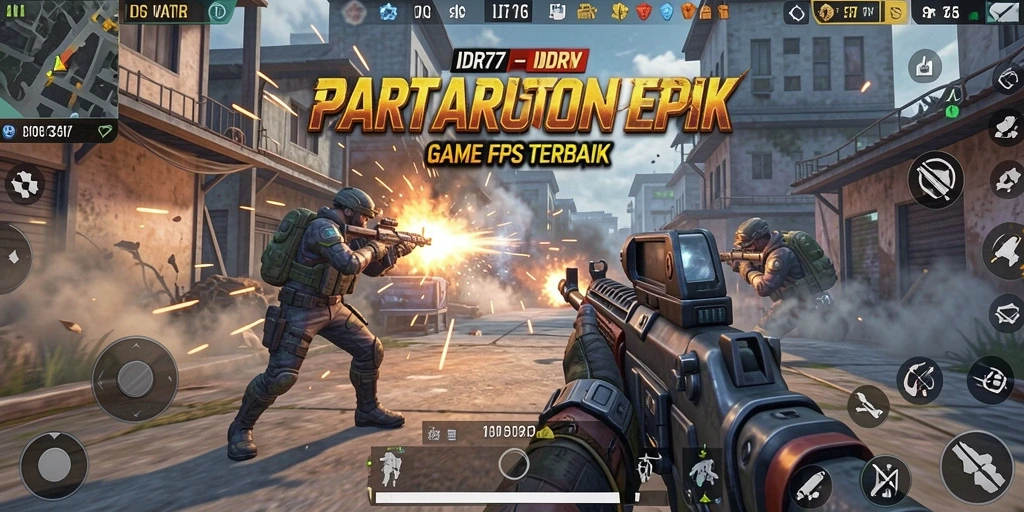 Screenshot IDR77 menampilkan aksi tembak-menembak yang intens di arena pertempuran.