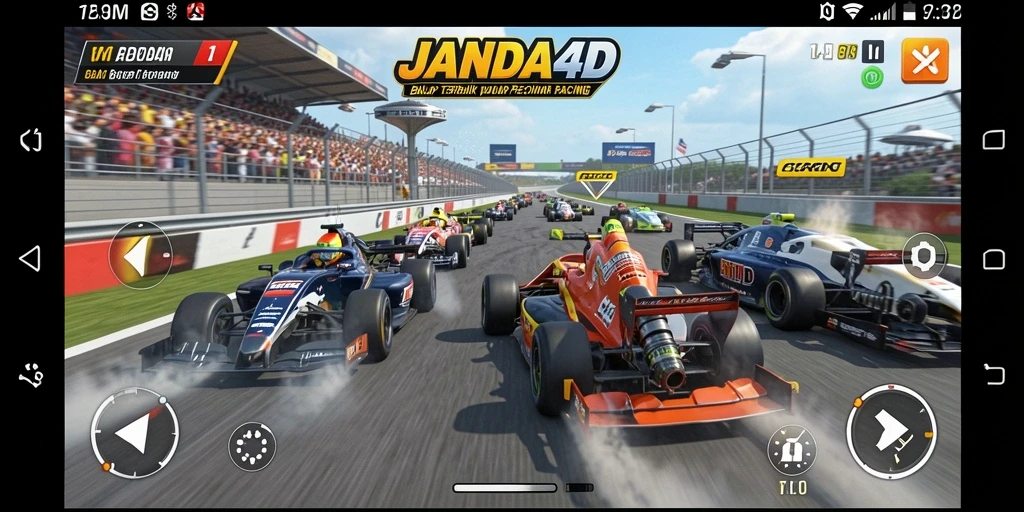 Tangkapan layar utama JANDA4D menampilkan aksi balapan yang mendebarkan.