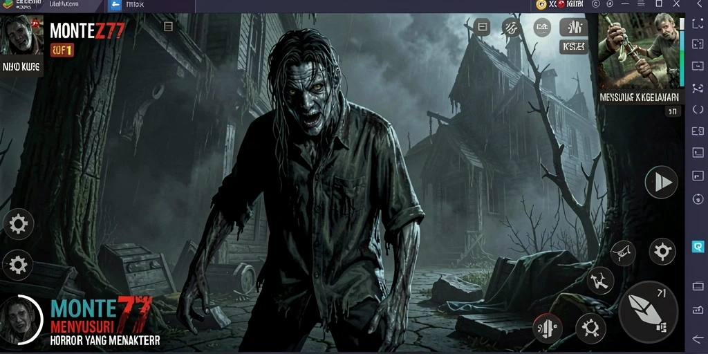 Screenshot gameplay MONTE77 menampilkan suasana gelap dan penuh ketegangan.