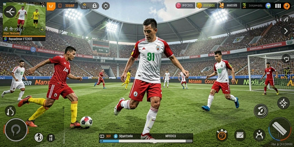 Tampilan gameplay MPO303 yang mendebarkan saat pertandingan sepak bola.