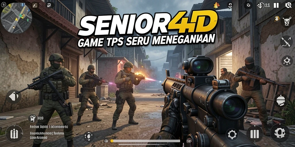 Screenshot utama SENIOR4D yang menampilkan aksi menegangkan dalam gameplay TPS.